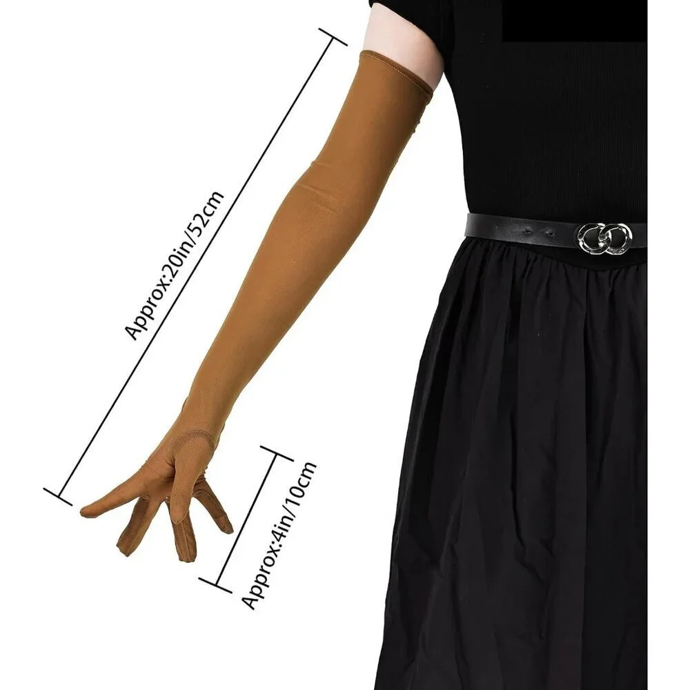 Women's Tulle Coffee Long Satin Gloves Evening Elbow Length Party Costumes